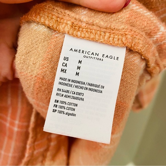 American Eagle Outfitters Plaid Button Up Top Orange Sz Medium - Picture 5 of 8